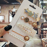 5-teiliges Haarspangen-Set mit Kunstperlen und Kristallen